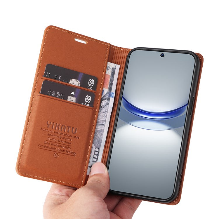 YIKATU YK-001 For Huawei nova 12s 4G / nova 12 Lite 4G / nova 11 Case Strong Magnetic Leather Phone Cover - Brown
