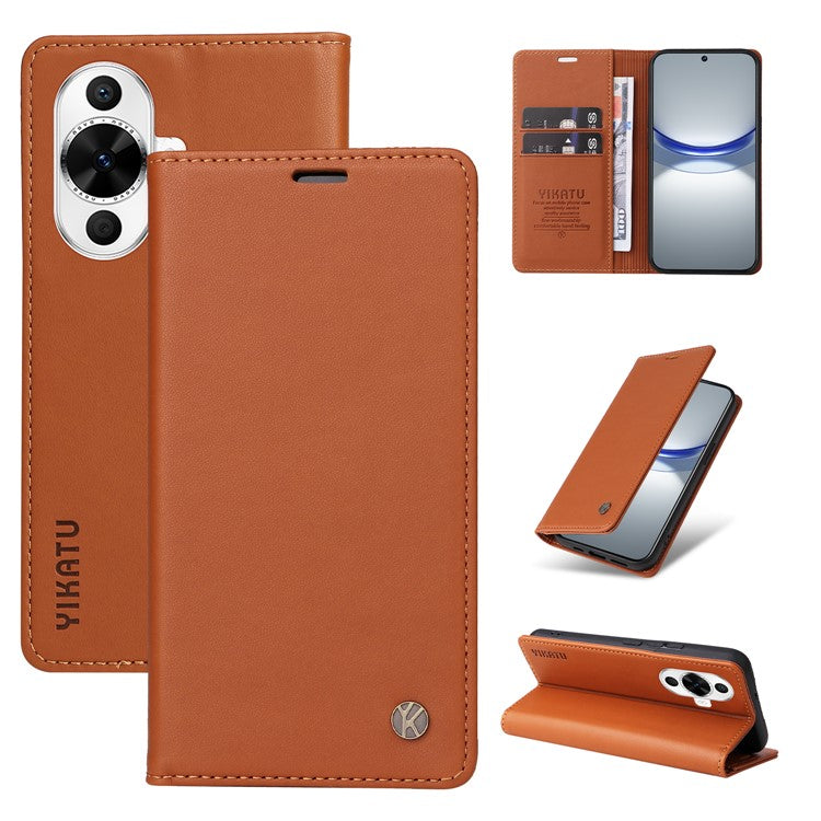 YIKATU YK-001 For Huawei nova 12s 4G / nova 12 Lite 4G / nova 11 Case Strong Magnetic Leather Phone Cover - Brown