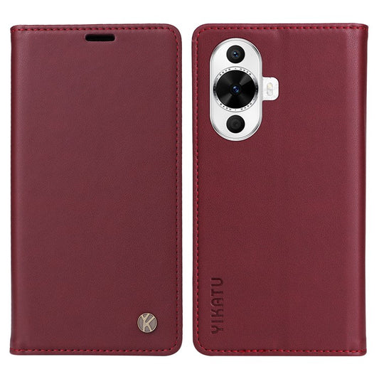 YIKATU YK-001 For Huawei nova 12s 4G / nova 12 Lite 4G / nova 11 Case Strong Magnetic Leather Phone Cover - Wine Red