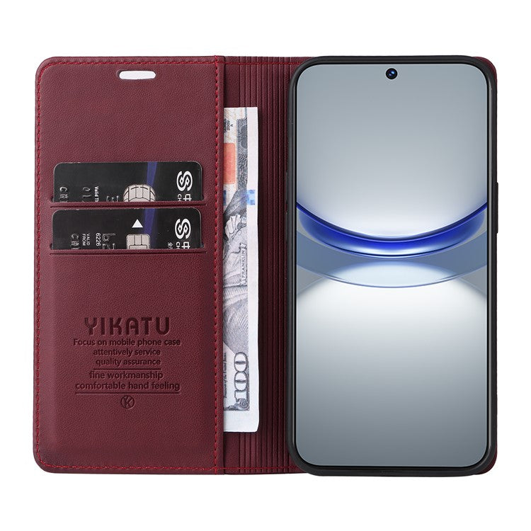 YIKATU YK-001 For Huawei nova 12s 4G / nova 12 Lite 4G / nova 11 Case Strong Magnetic Leather Phone Cover - Wine Red