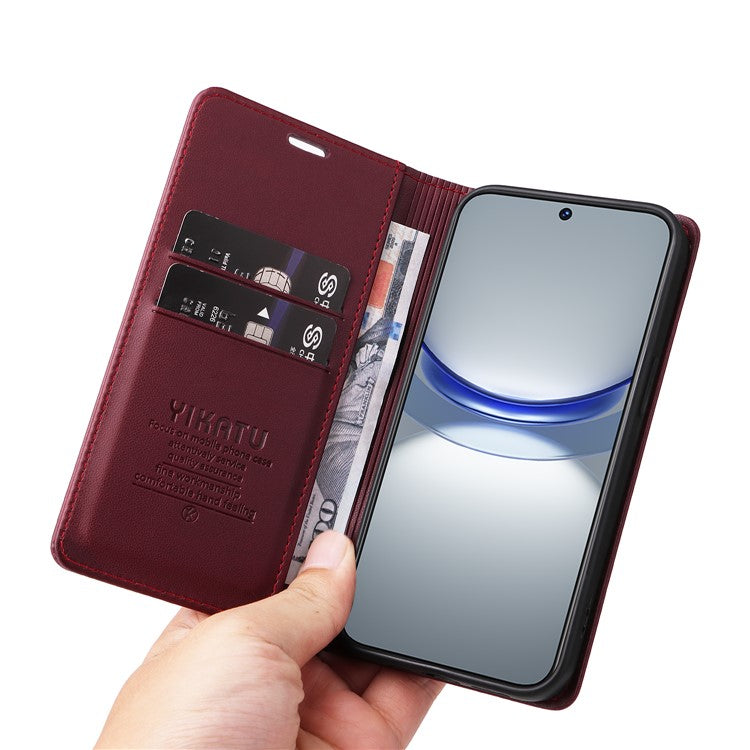 YIKATU YK-001 For Huawei nova 12s 4G / nova 12 Lite 4G / nova 11 Case Strong Magnetic Leather Phone Cover - Wine Red