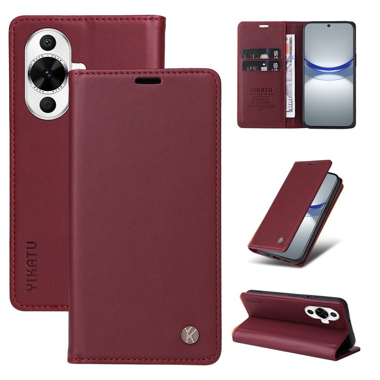 YIKATU YK-001 For Huawei nova 12s 4G / nova 12 Lite 4G / nova 11 Case Strong Magnetic Leather Phone Cover - Wine Red
