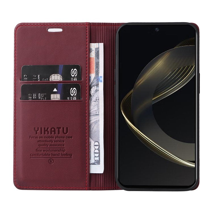 YIKATU YK-001 For Huawei nova 12 SE 4G / nova 11 SE Case Wallet Leather Phone Cover Strong Magnetic Closure - Wine Red