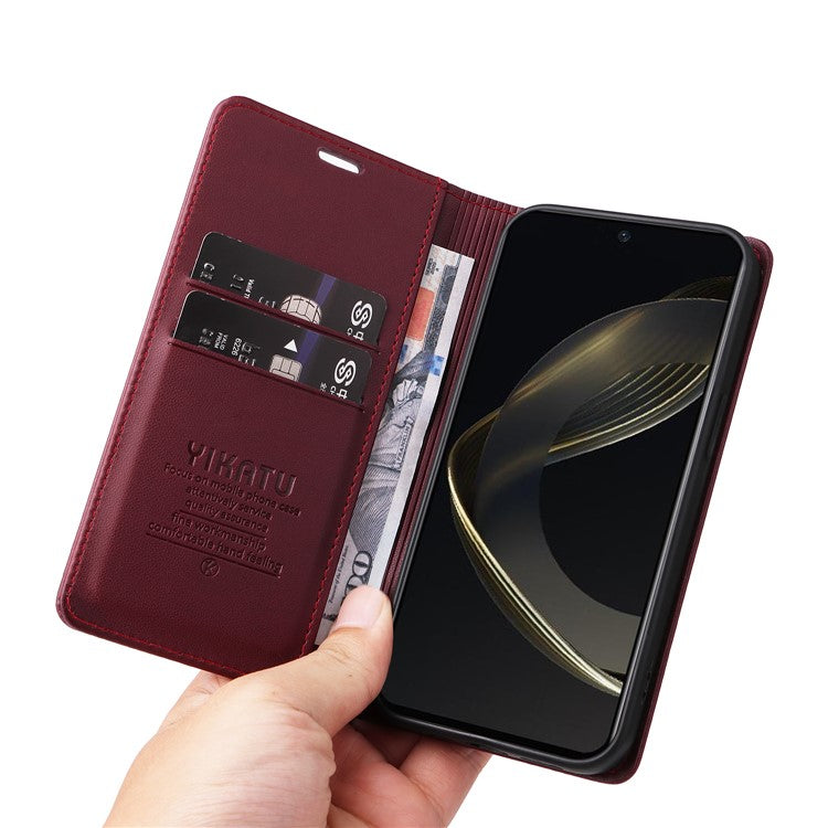 YIKATU YK-001 For Huawei nova 12 SE 4G / nova 11 SE Case Wallet Leather Phone Cover Strong Magnetic Closure - Wine Red