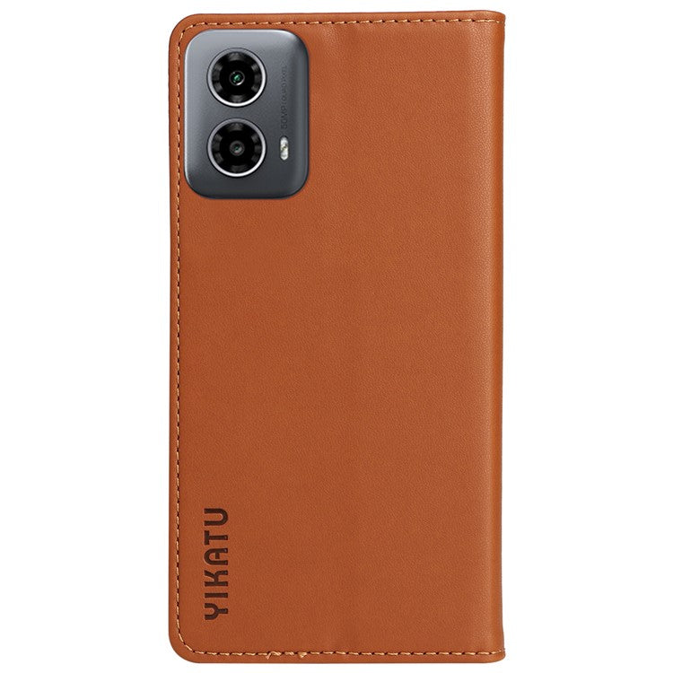 YIKATU YK-001 For Motorola Moto G45 5G / G34 5G Case Magnetic Closure Full Protection Leather Phone Cover - Brown