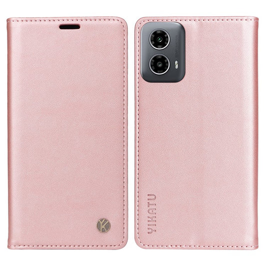 YIKATU YK-001 For Motorola Moto G45 5G / G34 5G Case Magnetic Closure Full Protection Leather Phone Cover - Rose Gold