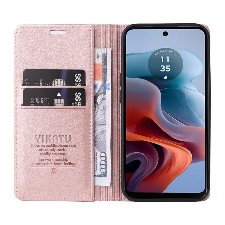 YIKATU YK-001 For Motorola Moto G45 5G / G34 5G Case Magnetic Closure Full Protection Leather Phone Cover - Rose Gold