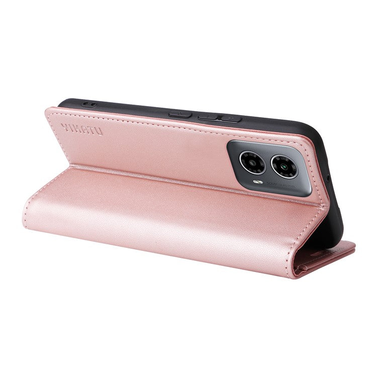 YIKATU YK-001 For Motorola Moto G45 5G / G34 5G Case Magnetic Closure Full Protection Leather Phone Cover - Rose Gold