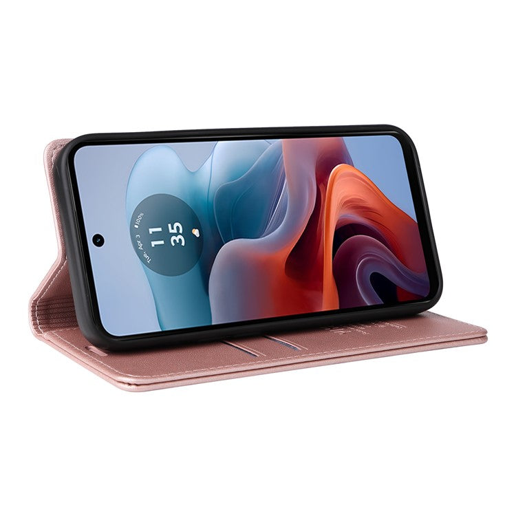 YIKATU YK-001 For Motorola Moto G45 5G / G34 5G Case Magnetic Closure Full Protection Leather Phone Cover - Rose Gold