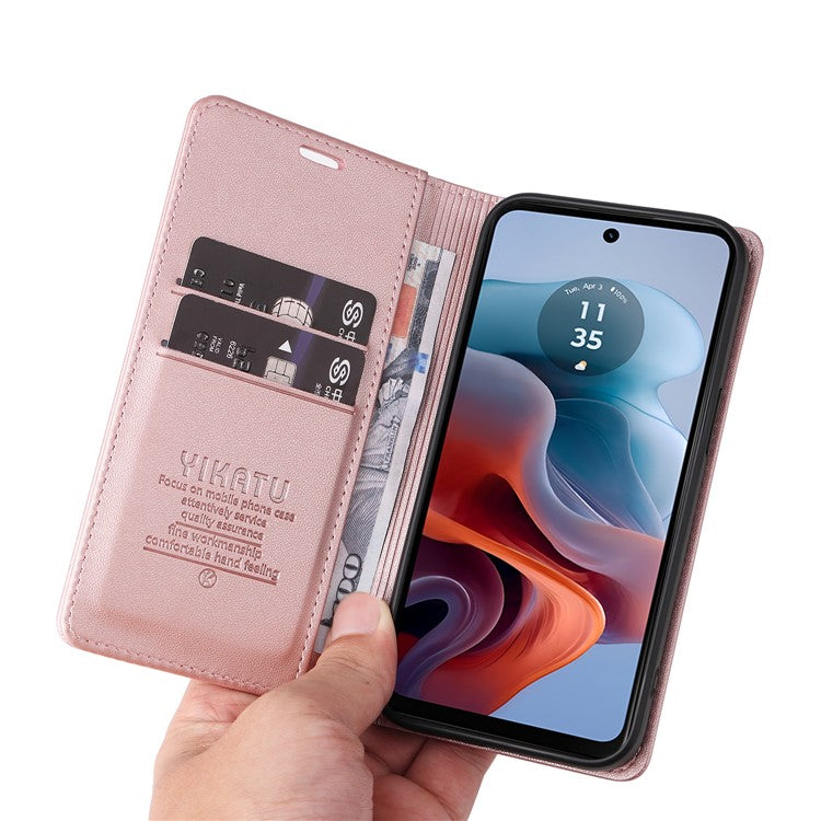 YIKATU YK-001 For Motorola Moto G45 5G / G34 5G Case Magnetic Closure Full Protection Leather Phone Cover - Rose Gold