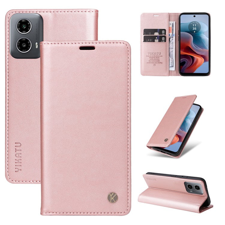 YIKATU YK-001 For Motorola Moto G45 5G / G34 5G Case Magnetic Closure Full Protection Leather Phone Cover - Rose Gold