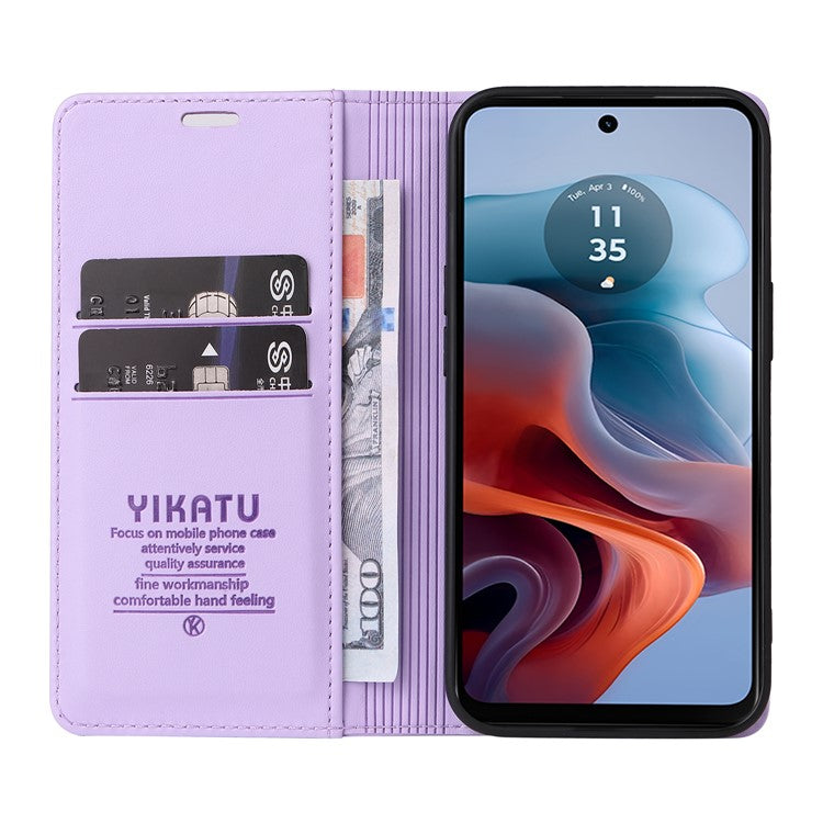 YIKATU YK-001 For Motorola Moto G45 5G / G34 5G Case Magnetic Closure Full Protection Leather Phone Cover - Light Purple