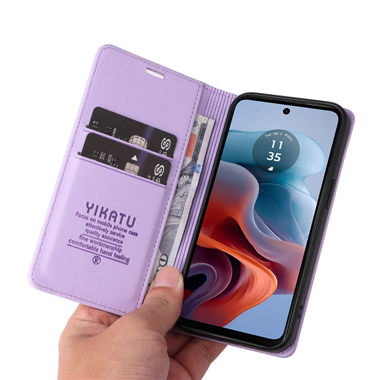 YIKATU YK-001 For Motorola Moto G45 5G / G34 5G Case Magnetic Closure Full Protection Leather Phone Cover - Light Purple
