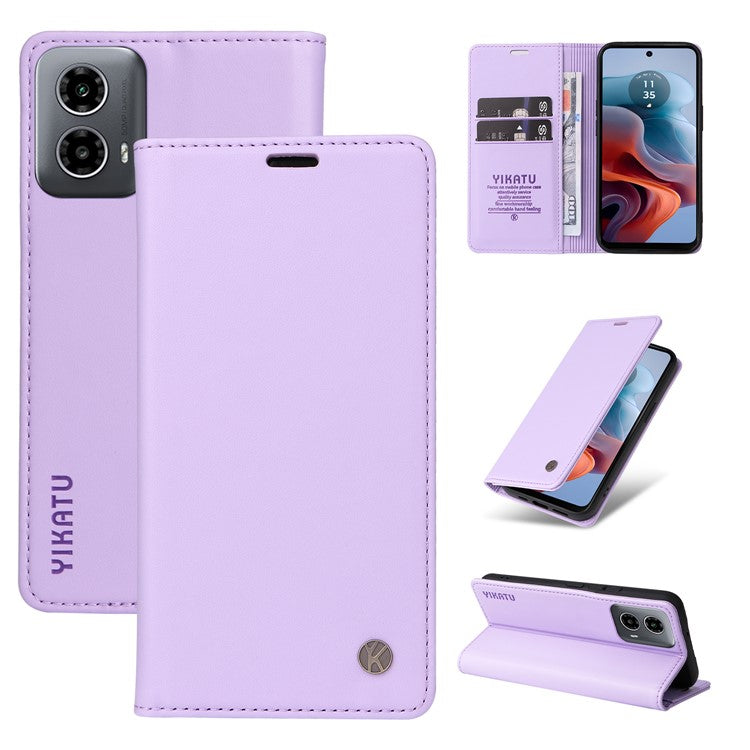 YIKATU YK-001 For Motorola Moto G45 5G / G34 5G Case Magnetic Closure Full Protection Leather Phone Cover - Light Purple