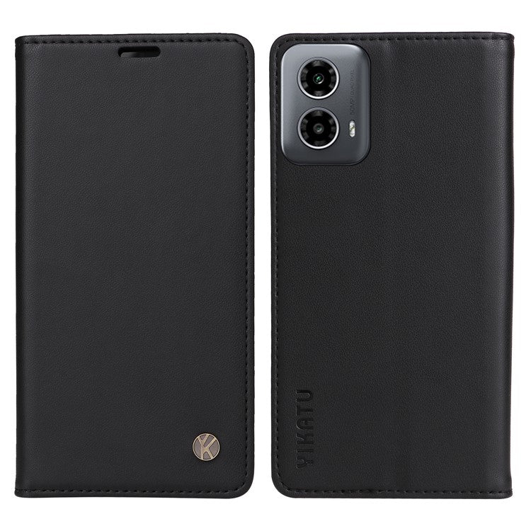 YIKATU YK-001 For Motorola Moto G45 5G / G34 5G Case Magnetic Closure Full Protection Leather Phone Cover - Black