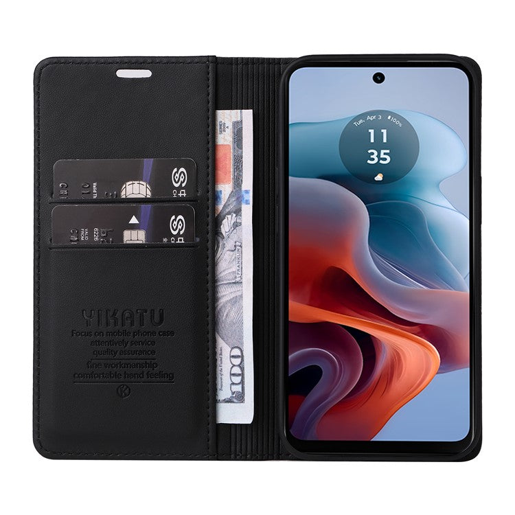 YIKATU YK-001 For Motorola Moto G45 5G / G34 5G Case Magnetic Closure Full Protection Leather Phone Cover - Black