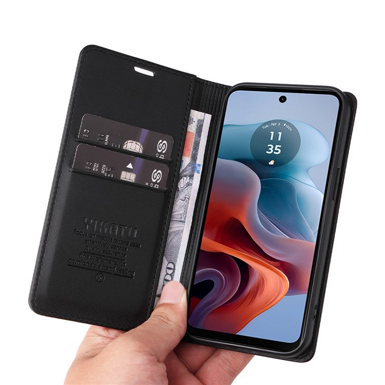 YIKATU YK-001 For Motorola Moto G45 5G / G34 5G Case Magnetic Closure Full Protection Leather Phone Cover - Black