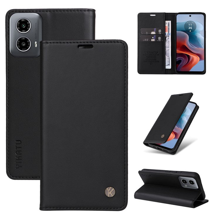 YIKATU YK-001 For Motorola Moto G45 5G / G34 5G Case Magnetic Closure Full Protection Leather Phone Cover - Black