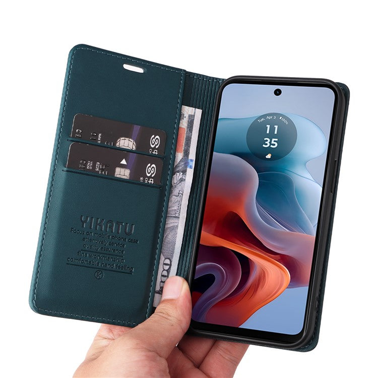 YIKATU YK-001 For Motorola Moto G45 5G / G34 5G Case Magnetic Closure Full Protection Leather Phone Cover - Green