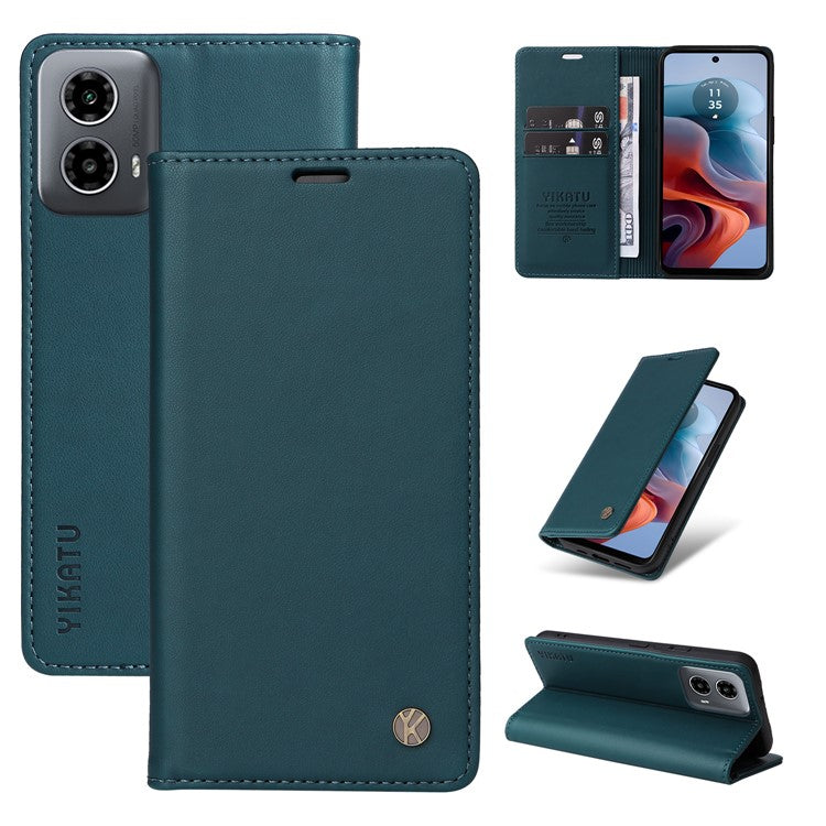 YIKATU YK-001 For Motorola Moto G45 5G / G34 5G Case Magnetic Closure Full Protection Leather Phone Cover - Green