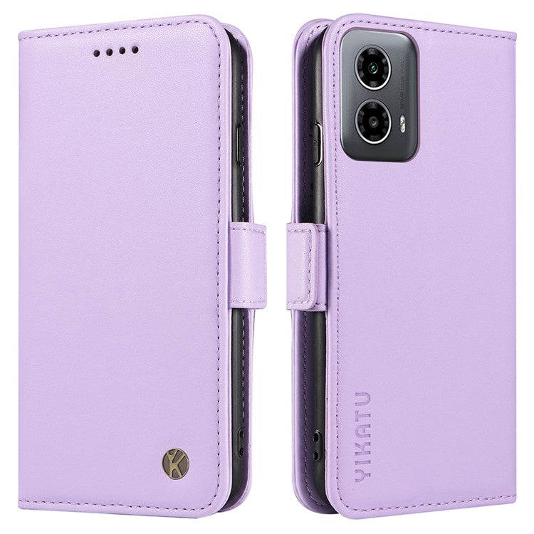 YIKATU YK-003 For Motorola Moto G45 5G / G34 5G Case Card Slots PU Leather Wallet Phone Cover - Light Purple