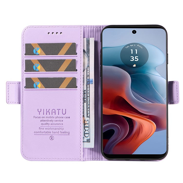 YIKATU YK-003 For Motorola Moto G45 5G / G34 5G Case Card Slots PU Leather Wallet Phone Cover - Light Purple