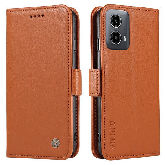 YIKATU YK-003 For Motorola Moto G45 5G / G34 5G Case Card Slots PU Leather Wallet Phone Cover - Brown