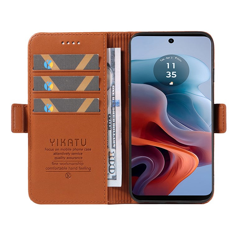 YIKATU YK-003 For Motorola Moto G45 5G / G34 5G Case Card Slots PU Leather Wallet Phone Cover - Brown