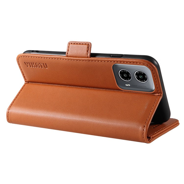 YIKATU YK-003 For Motorola Moto G45 5G / G34 5G Case Card Slots PU Leather Wallet Phone Cover - Brown