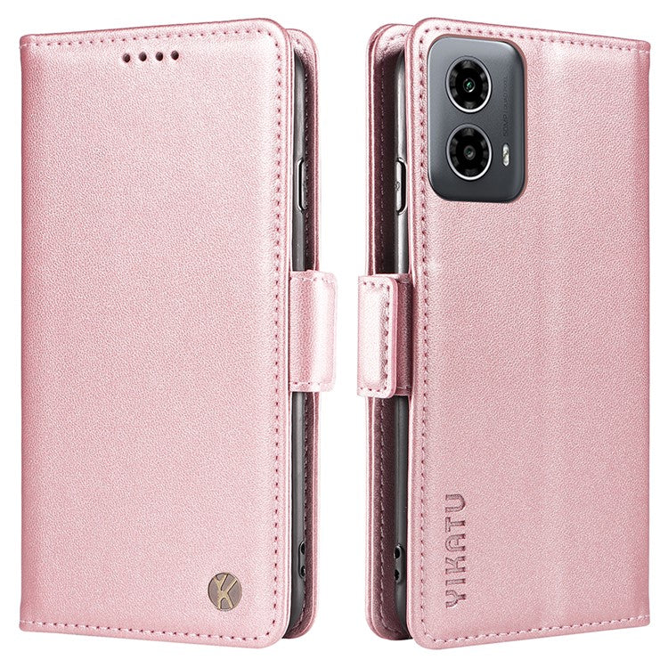 YIKATU YK-003 For Motorola Moto G45 5G / G34 5G Case Card Slots PU Leather Wallet Phone Cover - Rose Gold