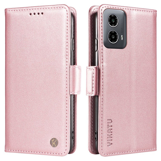 YIKATU YK-003 For Motorola Moto G45 5G / G34 5G Case Card Slots PU Leather Wallet Phone Cover - Rose Gold