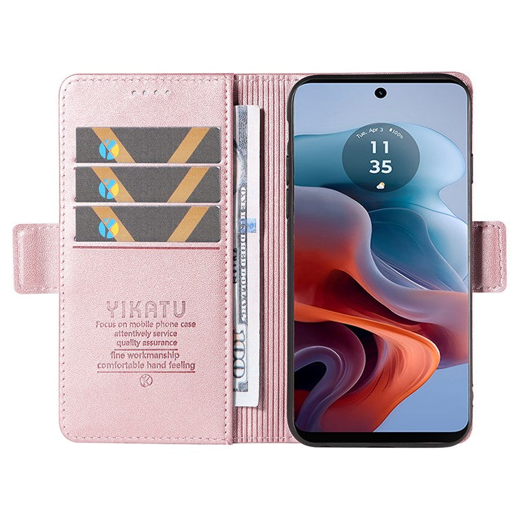 YIKATU YK-003 For Motorola Moto G45 5G / G34 5G Case Card Slots PU Leather Wallet Phone Cover - Rose Gold