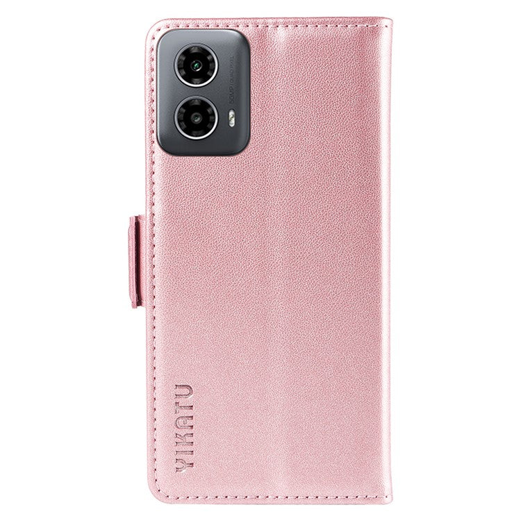 YIKATU YK-003 For Motorola Moto G45 5G / G34 5G Case Card Slots PU Leather Wallet Phone Cover - Rose Gold