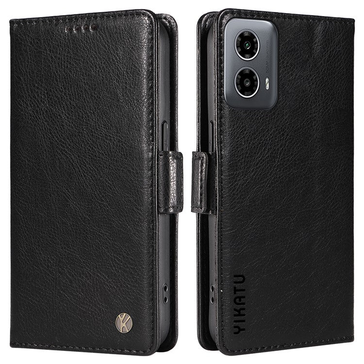 YIKATU YK-007 For Motorola Moto G45 5G / G34 5G Case PU Leather Wallet Protective Phone Cover - Black