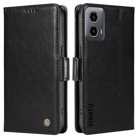 YIKATU YK-007 For Motorola Moto G45 5G / G34 5G Case PU Leather Wallet Protective Phone Cover - Black