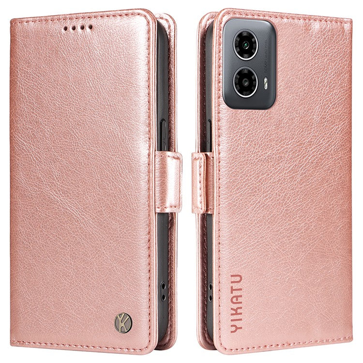YIKATU YK-007 For Motorola Moto G45 5G / G34 5G Case PU Leather Wallet Protective Phone Cover - Rose Gold