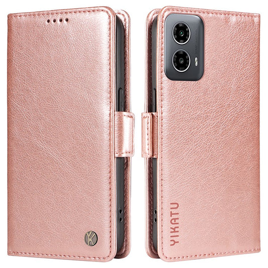 YIKATU YK-007 For Motorola Moto G45 5G / G34 5G Case PU Leather Wallet Protective Phone Cover - Rose Gold