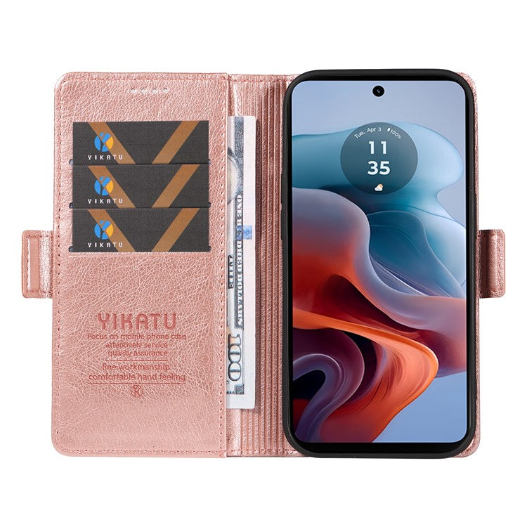 YIKATU YK-007 For Motorola Moto G45 5G / G34 5G Case PU Leather Wallet Protective Phone Cover - Rose Gold