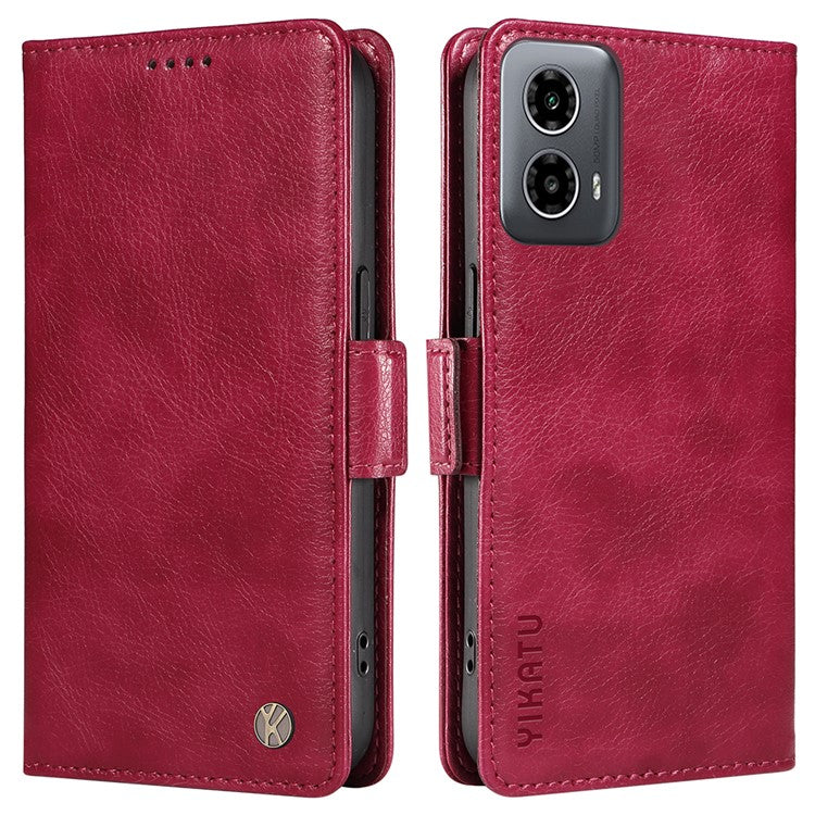 YIKATU YK-007 For Motorola Moto G45 5G / G34 5G Case PU Leather Wallet Protective Phone Cover - Wine Red