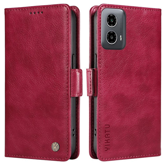 YIKATU YK-007 For Motorola Moto G45 5G / G34 5G Case PU Leather Wallet Protective Phone Cover - Wine Red