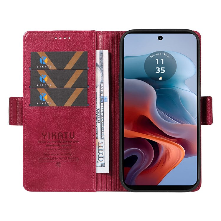 YIKATU YK-007 For Motorola Moto G45 5G / G34 5G Case PU Leather Wallet Protective Phone Cover - Wine Red