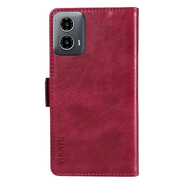 YIKATU YK-007 For Motorola Moto G45 5G / G34 5G Case PU Leather Wallet Protective Phone Cover - Wine Red