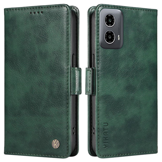 YIKATU YK-007 For Motorola Moto G45 5G / G34 5G Case PU Leather Wallet Protective Phone Cover - Green