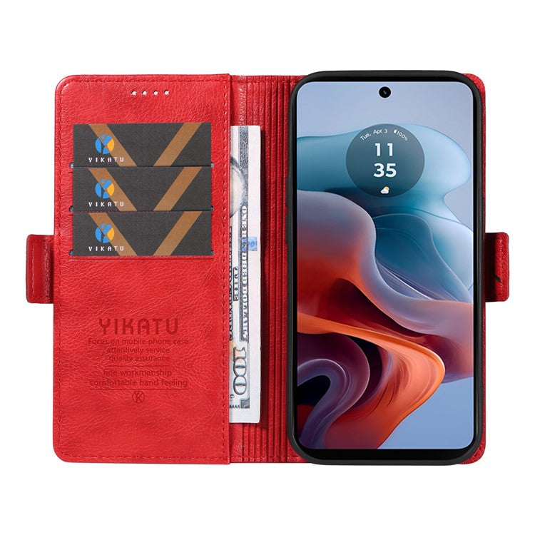 YIKATU YK-007 For Motorola Moto G45 5G / G34 5G Case PU Leather Wallet Protective Phone Cover - Red