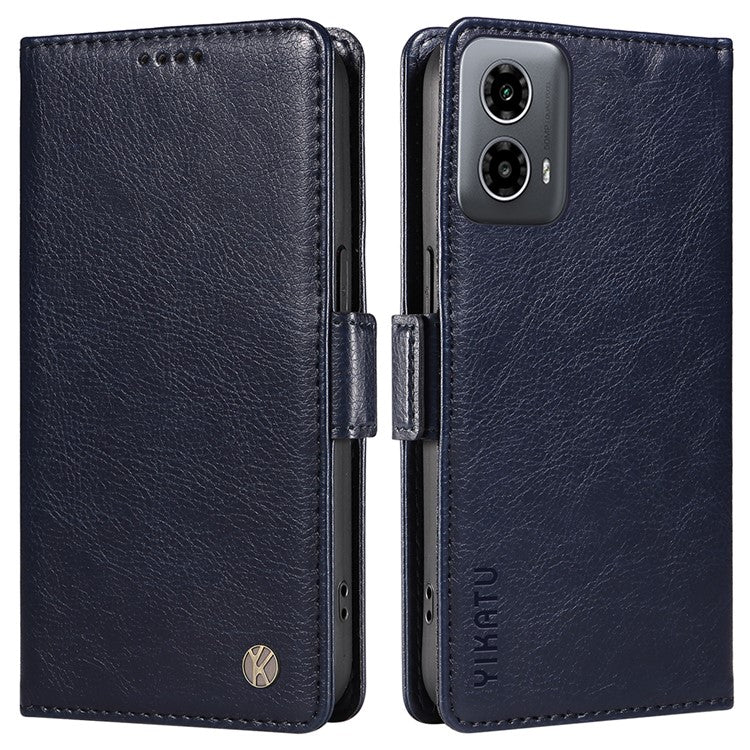 YIKATU YK-007 For Motorola Moto G45 5G / G34 5G Case PU Leather Wallet Protective Phone Cover - Navy Blue