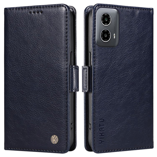 YIKATU YK-007 For Motorola Moto G45 5G / G34 5G Case PU Leather Wallet Protective Phone Cover - Navy Blue