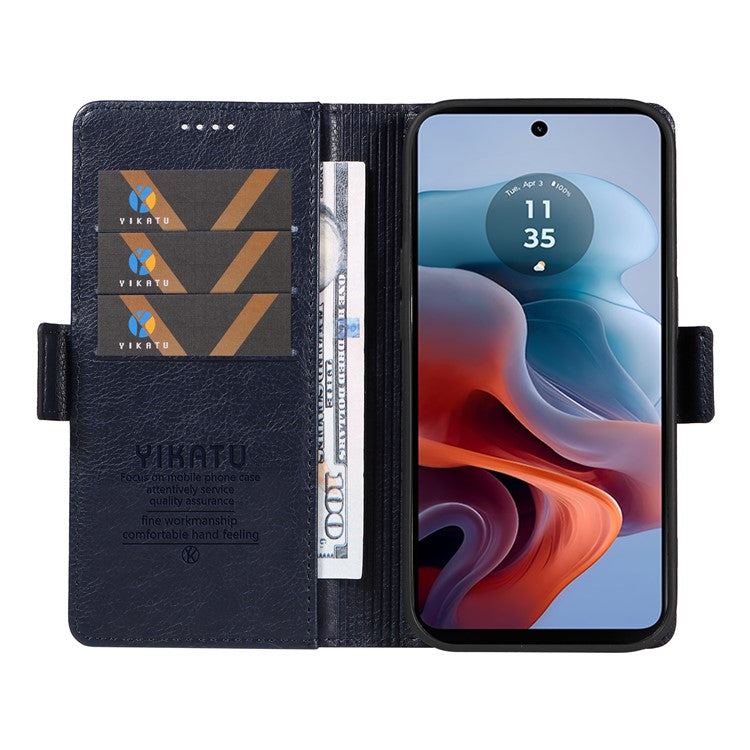 YIKATU YK-007 For Motorola Moto G45 5G / G34 5G Case PU Leather Wallet Protective Phone Cover - Navy Blue