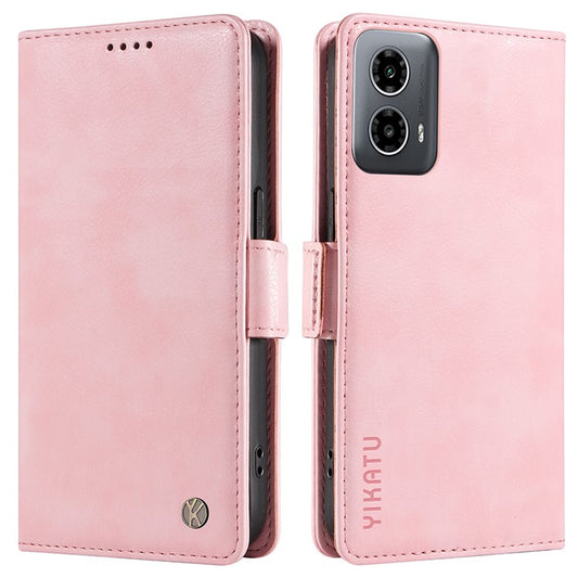 YIKATU YK-007 For Motorola Moto G45 5G / G34 5G Case PU Leather Wallet Protective Phone Cover - Pink