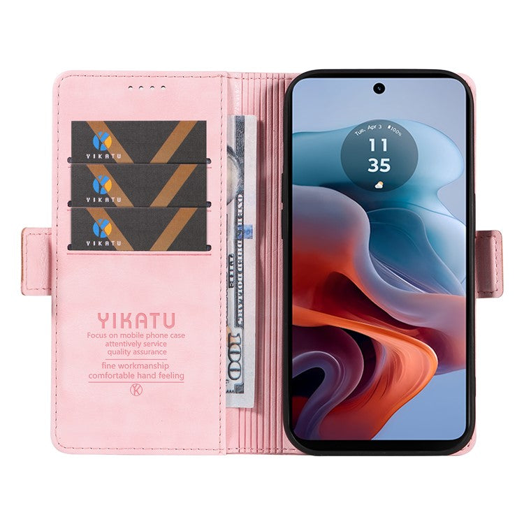 YIKATU YK-007 For Motorola Moto G45 5G / G34 5G Case PU Leather Wallet Protective Phone Cover - Pink