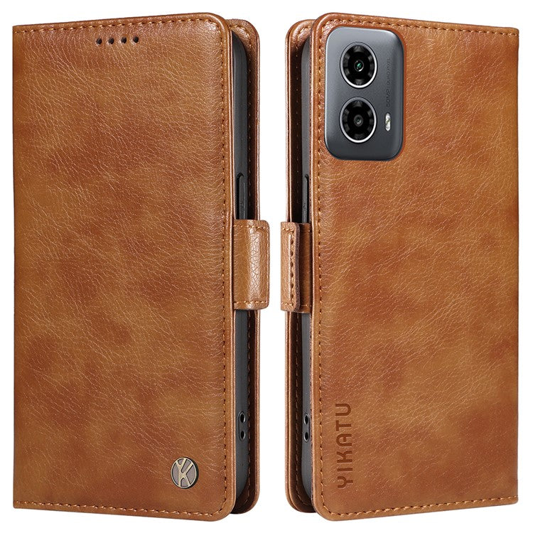 YIKATU YK-007 For Motorola Moto G45 5G / G34 5G Case PU Leather Wallet Protective Phone Cover - Brown